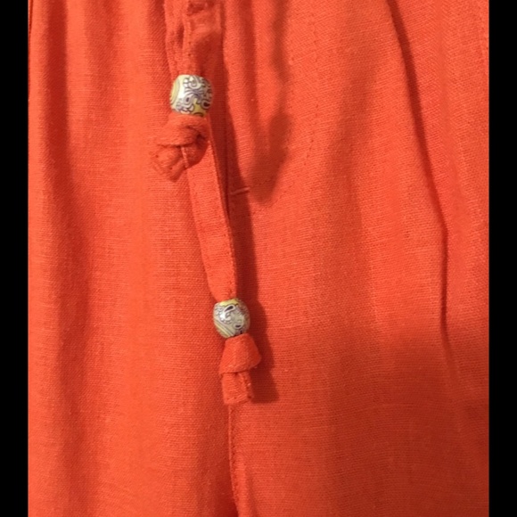 NWT~ERIKA Capri Small~Yam\Red Elastic Waist Drawstring w/ Wooden Printed Beads - Picture 2 of 8